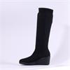Miss Elastic Wedge Long Boot - Black Stretch